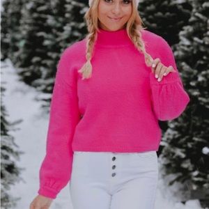 Pink Lily Begin the Journey Hot Pink Mock Neck Sweater